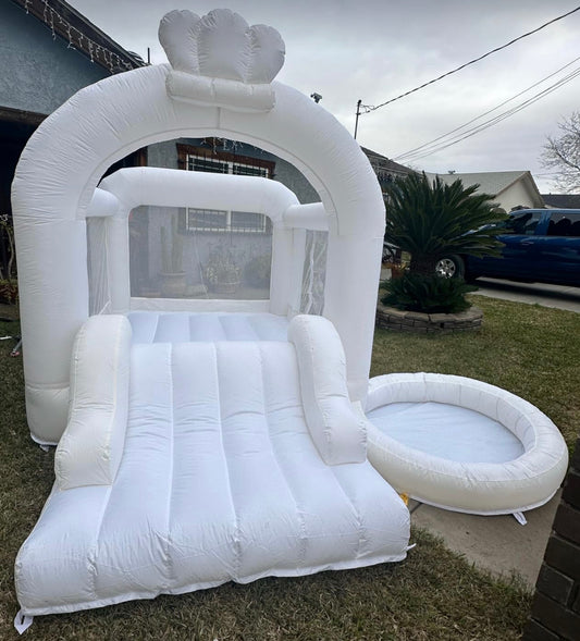 Bounce House with slide and small pit or pool